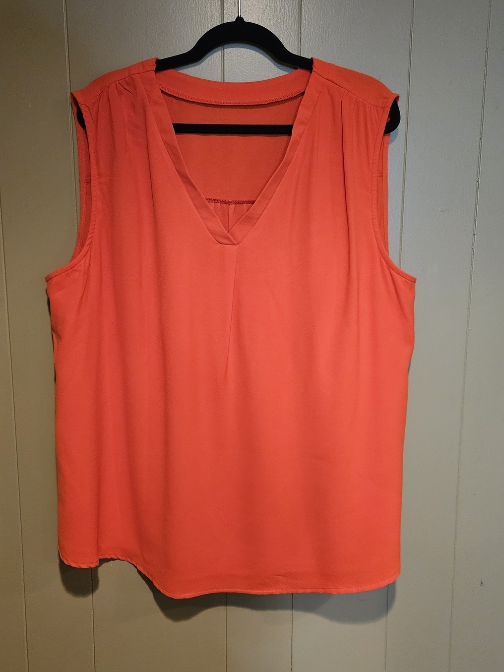 Bright Coral Orange Sleeveless Blouse 2X Plus Size V-Neck Flowy Top Lightweight